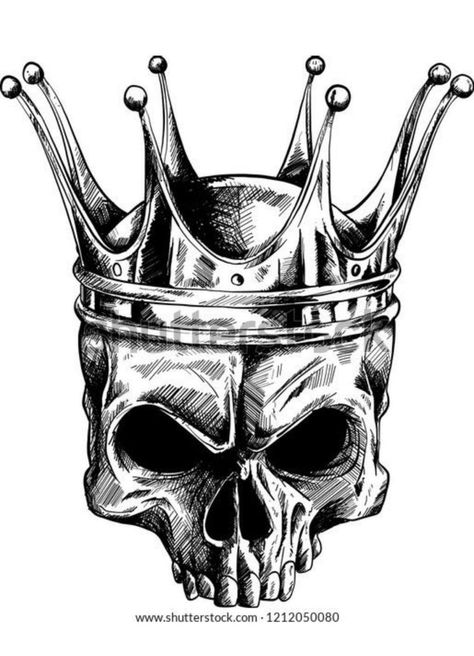 Crown Drawings, Cool Skull Drawings, Skull With Crown, Skull Crown, Skull Art Tattoo, Skull Hand Tattoo, Crown Drawing, Skull Sketch, Crown Tattoo Design