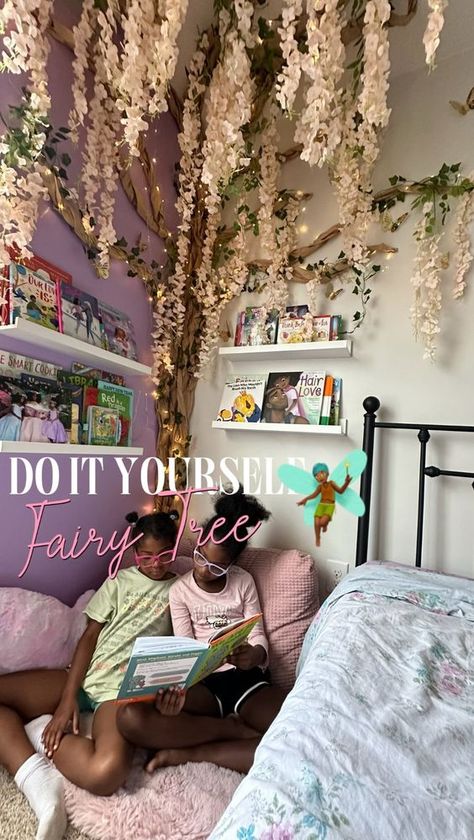 Nique Taylor 🦋| Yoga instructor | A reading nook right out of an enchanted forest ✨😍 And guess what? It was under $60 and took only 2.5 hours to put together. All you… | Instagram Fairy Themed Room Forest Bedroom, Enchanted Forest Bedroom Fairy Room, Enchanted Forest Diy, Fairy Theme Room, Enchanted Forest Room, Enchanted Forest Bedroom, Forest Themed Bedroom, Barbie Room Decor, Flying Bugs