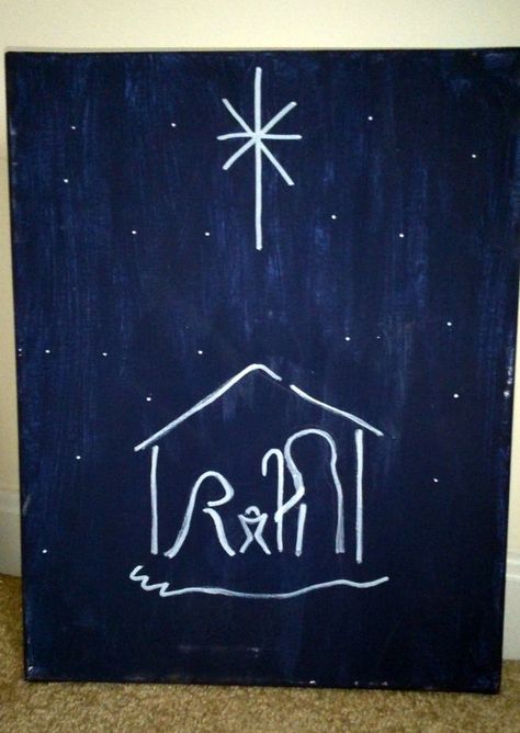 Simple Christmas Night Canvas Painting by HandmadeAMDG on Etsy Christmas Chalkboards, Armenian Christmas, Holiday Chalkboard, Christmas Chalk, Christmas Paintings On Canvas, Navidad Diy, Christmas Canvas, Birth Of Jesus, Cross Paintings