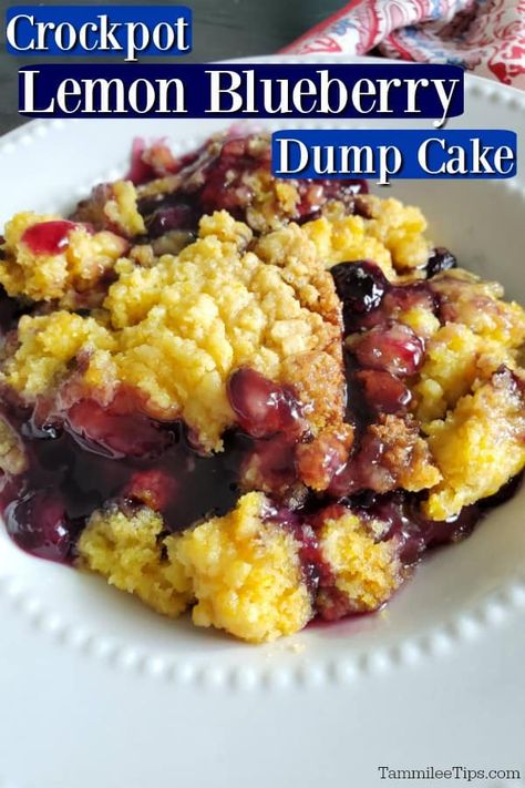 Lemon Blueberry Dump Cake, Dump Cake Crockpot, Lemon Dump Cake, Lemon Dump Cake Recipe, Blueberry Dump Cake, Crockpot Cake, Blueberry Dump Cakes, Crumble Pie, Crockpot Dessert Recipes