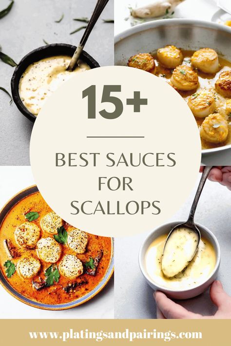 Scallops With Purée, Scallop Dipping Sauce, Sauce For Bacon Wrapped Scallops, Bacon Wrapped Scallops Sauce, Scallop Sauce Recipes, Diver Scallops Recipe, Scallops Sauce Recipe, Scallops Sauce, Scallop Ravioli