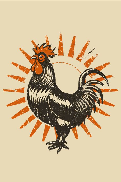 Vintage Rooster T-Shirt Rooster Aesthetic, Chicken Graphic, Rooster Illustration, Cartoon Rooster, Rooster Logo, Chicken Drawing, Chicken Illustration, Rooster Design, Chicken Design