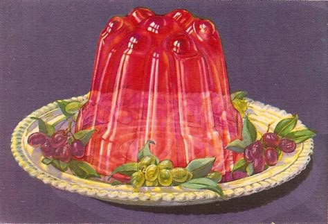 Meat Curing, Paintings Collage, Gelatin Art, Jello Desserts, Dessert Photography, Jello Salad, Vintage Dessert, Jello Molds, Jell O