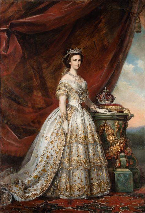 Unveiling the Mystery of a Royal Wedding Dress Lost for 179 Years Made famous by ‘The Empress’ on Netflix, Sisi and her missing garment provoked an imperial hunt over centuries. Empress Sissi, Era Victoria, Gaun Abad Pertengahan, Istoria Artei, Victorian Paintings, Robes Vintage, Royal Wedding Dress, Historical Painting, Isabel Ii