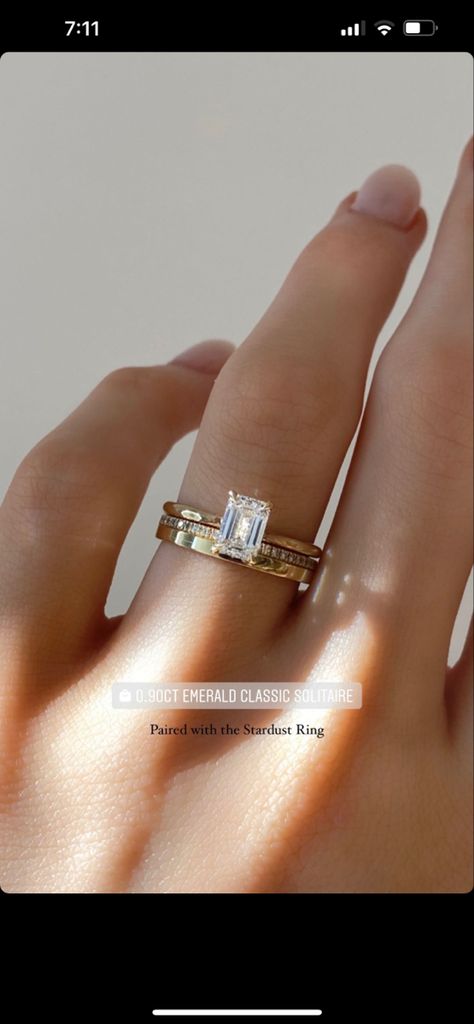 Rectangleengagement Ring, Engagement Rings With Solid Wedding Band, Rectangle Engagement Ring With Thick Wedding Band, Emerald Cut Wedding Ring And Band, Fun Bride Reception Dress, Timeless Engagement Rings Emerald, Wedding Ring Stack Radiant, Wedding Bands With Rectangle Diamonds, Simple Wedding Bands With Engagement Ring