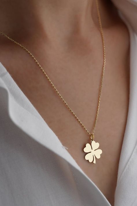 Gold Earing, Gold Four Leaf Clover, Cat Necklace Gold, Tiny Necklace, Clover Jewelry, Memorial Pendant, Four Leaf Clover Necklace, Gold Mangalsutra, Clover Charm