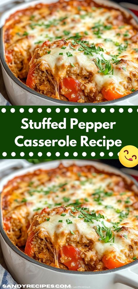 Wondering what to make for dinner? This Stuffed Pepper Casserole Recipe is one of the best dinner ideas! Easy to prepare, this casserole recipe is perfect for dinner recipes for family or a cozy dinner for two. Dinner Ideas With Sweet Peppers, Stuffed Peppers For One, Reverse Stuffed Pepper, Corn Casserole With Peppers, Chopped Peppers Recipe, Stuffed Bell Peppers Casserole Recipes, Easy Casserole Healthy, Deconstructed Stuffed Pepper Casserole, Fall Dinner Casserole Recipes