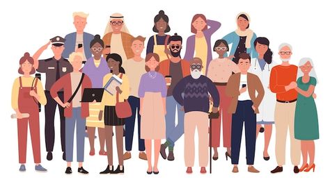 Social Group Illustration, Diverse People Illustration, Society Illustration People, Society Illustration, Illustration Presentation, Simple Cartoon Characters, Vector Illustration People, People Group, People Crowd