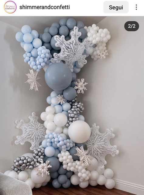 Winter Wonderland Hanging Decorations, Winter Party Balloons, White Winter Balloon Garland, Snow Party Aesthetic, Polar Bear Balloon Garland, Icy Theme Party, Snow Balloon Arch, Winter Wonderland Christmas Backdrop, Christmas Birthday Decor Ideas