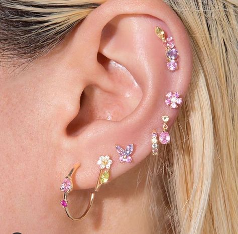 Minimalist Ear Piercings, Unique Ear Piercings, Cool Ear Piercings, Pretty Ear Piercings, Cute Ear Piercings, Cute Piercings, Jewelry Accessories Ideas, Jewelry Lookbook, Pink Earrings