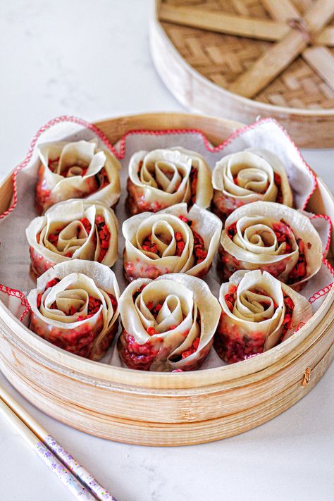 Rose Dumplings Vegan Dim Sum Rose Dumplings, Dumpling Filling, Dumpling Wrappers, Firm Tofu, Arrowroot Powder, Extra Firm Tofu, Little Things In Life, Vegan Cookbook, Delicious Donuts