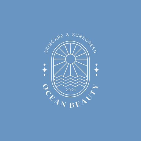 blue, monoline, classic, outline, line art, elegant logo, ocean, beauty, skincare, sun, sunscreen, sunrice, sunset, sea, beach, feminine logo Swim School Logo, Ocean Logo Design Ideas, Ocean Outline, Ocean Logo Design, Ocean Icons, Beach Cleaning, Ocean Logo, Hotel Logo Design, Sea Logo