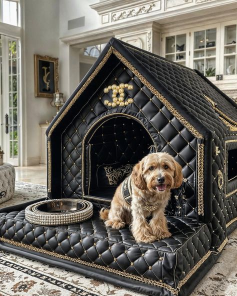 If only our canine friends also had the right to luxury. Art/Prompts by @ifonly.ai & @tinkertailorart AI-generated images (Midjourney) Luxury Dog Lifestyle, Dog Cage Aesthetic, Pets Room Ideas, Luxury Dog Room, Fancy Dog Houses, Dog Mansion, Fancy Dog Beds, Mini Yorkie, Big Dog Beds