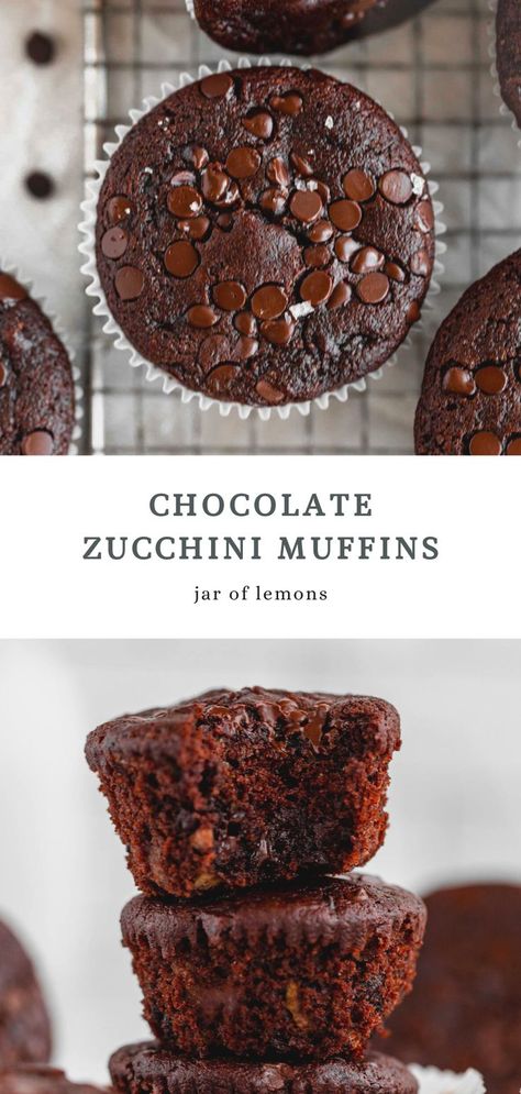 Two images of chocolate zucchini muffins. Veggie Muffins, Chocolate Zucchini Muffins, Veggie Breakfast, Perfect Healthy Breakfast, Healthy Breakfast Muffins, Veggie Snacks, Veggie Dinner, Healthy Muffin Recipes, Zucchini Muffins