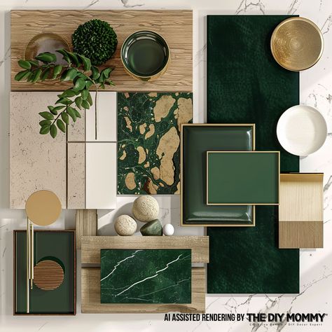 5 Luxurious Colour Combos to Elevate Your Home's Aesthetic, According to a Home Stylist Green Black Color Scheme, Green Colour Palette Living Room, Colours That Go With Green, Dark Green Mood Board, Green Luxury Aesthetic, Green Color Palette Living Room, Color Palette With Green, Colour Combinations Interior, Gold Interior Design