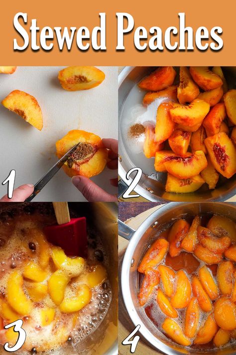 Cooking Peaches On Stove, Stove Top Peaches, Peach Honey Recipe, Stewed Peaches Recipe, Cooked Peaches On Stove, Stewed Peaches, Cooked Peaches, Peach Topping, Freezing Peaches