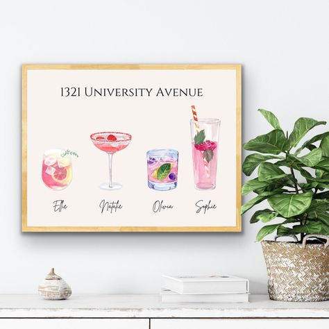 Personalized Roommate Wall Decor, Preppy Wall Art, Personalized Prints for Dorm, Dorm Wall Decor for College Girls, Blue Cocktails Print Framed Wall Art Bedroom, Prints For Dorm, Wall Decor Preppy, College Prints, Alcohol Wall Art, Preppy Prints, Preppy Wall Art, Art Preppy, Red Cocktails