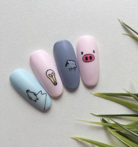 Pig Nail Art, Pig Nails, Grunge Nails, Simple Acrylic Nails, Animal Nails, Nail Art Designs Videos, Kawaii Nails, Acrylic Nails Coffin Short, Summer Acrylic Nails