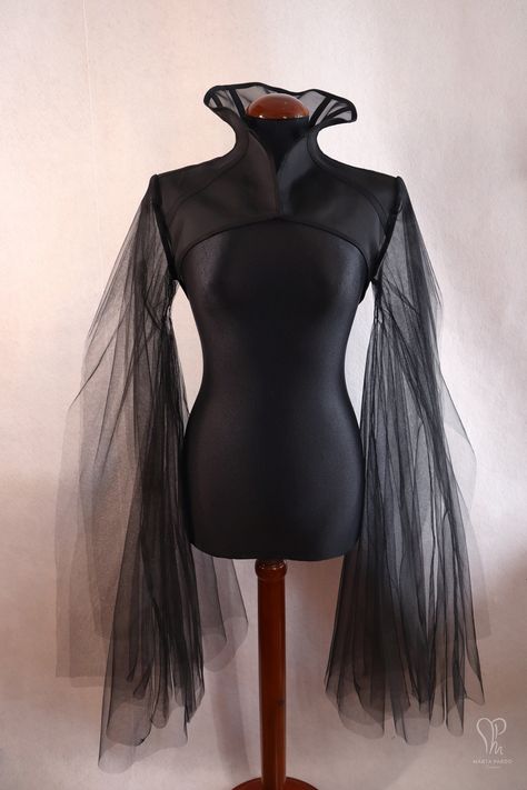 Bolero, customizable - black mesh & tulle - Maleficarum - evil queen jacket, gothic steampunk, villain costume, Maleficent Steampunk Clothing, Gothic Steampunk Outfits, Modern Goth, Villain Costumes, Wedding Shrug, Shrugs And Boleros, Gothic Steampunk, Witch Aesthetic, Black Tulle