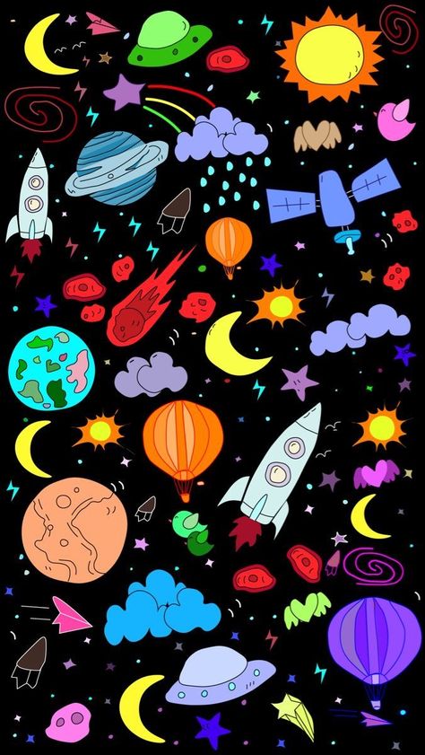 Space Cartoon Wallpaper, Cartoon Planets, 헬로키티 배경화면, Astronaut Wallpaper, Space Wallpaper, Wallpaper Doodle, Iphone Wallpaper Pattern, Hippie Wallpaper, Easy Doodles Drawings