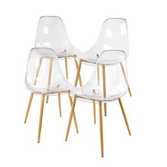 GreenForest Acrylic Dining Side Chairs Transparent Clear Seat with Strong Metal Legs, Set of 4 Clear Dining Chairs, Chairs For Kitchen, Dining Chairs Set Of 4, Ghost Chairs, Kitchen Lounge, Mid Century Dining Chairs, Mid Century Dining, Modern Mid Century, Dining Chairs Set