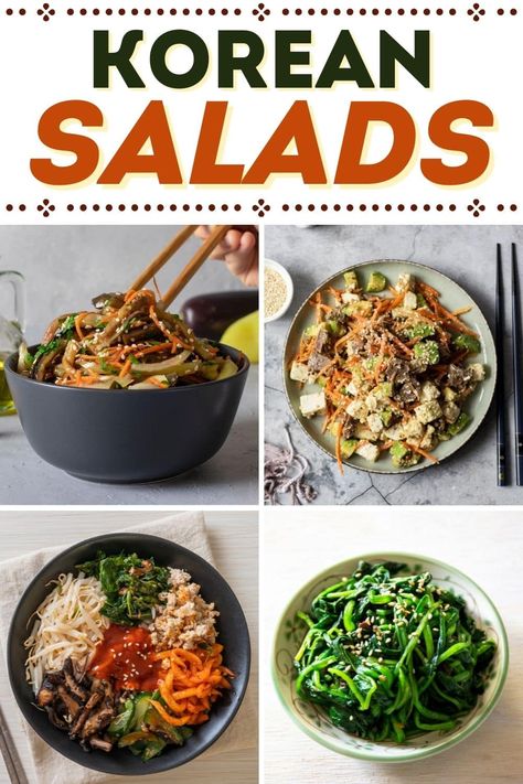 These Korean salads are such a wonderful treat! From spinach to seaweed to cucumber, you'll love the flavor and pizazz of these recipes. Korean Salad Aesthetic, Korean Salad Recipe, Korean Salads, Korean Cabbage Salad, Korean Cabbage, Eggplant Side Dishes, Korean Salad, Steamed Eggplant, Korean Cucumber Salad