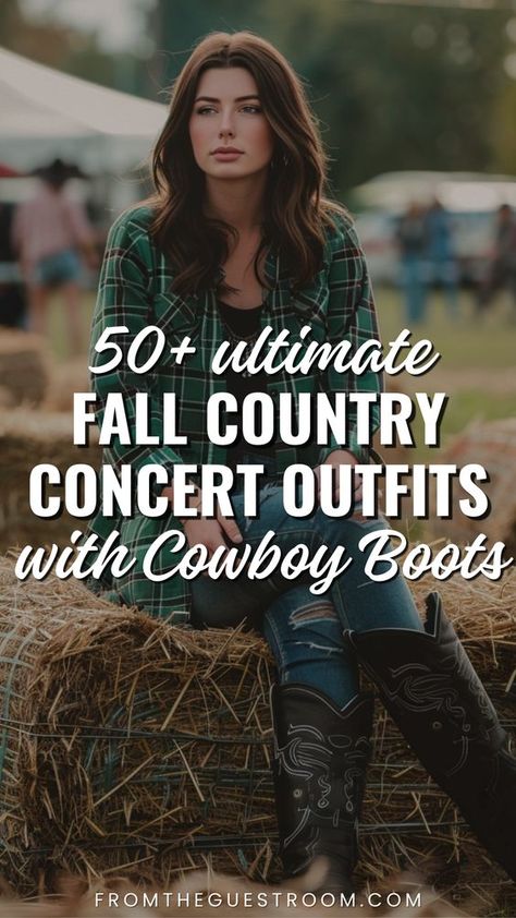 Explore over 50 ultimate outfits designed for fall country concerts, all featuring stylish cowboy boots to enhance your look while you enjoy the tunes. | western outfits women | western style outfits | cowgirl boots outfit | street style 2024| fall outfits 2024 | country outfits | cowboy boots outfit | fall 2024 fashion trends | fall country concert outfit cowboy boots | country concert outfit fall cowboy boots jeans flannels | country concert outfit fall cowboy boots jeans Outfit With Cowboy Boots For Women, Country Music Concert Outfit Fall, Western Concert Outfits Women, Concert Outfit Cowboy Boots, Outfits With Cowboy Boots For Women, Cowboy Boots And Jeans Outfit, Winter Country Concert Outfit, Fall Country Concert Outfit, Classy Cowgirl Outfits