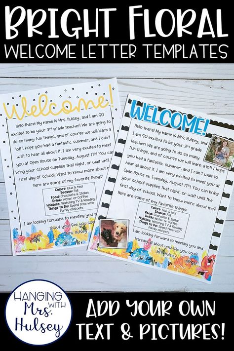 These editable teacher welcome letter templates were made to match a floral, farmhouse, black and white, or flower themed room! I think they would look great with any classroom décor (especially black and white)! This download includes different welcome letter templates (easy to edit and change fonts, font color, and size). I like to add photos and clipart to my letters before sending them via email or mail at the beginning of the school year. Welcome To My Classroom Letter, Flower Themed Room, Teacher Welcome Letters, Farmhouse Black And White, Letter To Students, Floral Farmhouse, Welcome Letter, Welcome Packet, Teacher Conferences