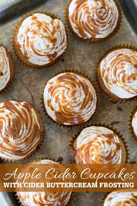 Apple Cider Cupcakes, Dessert Apple, Apple Cupcakes, Fall Cupcakes, Spiced Apple Cider, Homemade Frosting, Baking Recipe, Cupcake Flavors, Fall Birthday