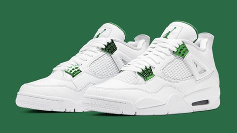 Set to release next month. Jordan 4 Retro Metallic Green, Jordan 4 Retro Metallic, Green Jordans, Nike X Travis Scott, Nike Shoes Girls, Jordan 4s, Jordan Shoes Retro, All Nike Shoes, Retro 4