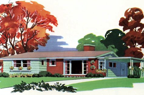 How to remodel without spoiling your home's 1950s style - Click Americana 1950s House Exterior, 1950 Home Decor, Aesthetic House Exterior, 1950 House, 50s Home, 50s House, 1950s Home, 50s Aesthetic, Home Gym Design Garage