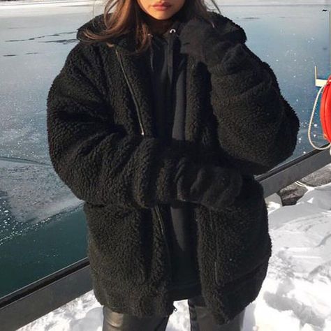 Trendy Outfits, Black Teddy Jacket, Bear Jacket, Teddy Jacket, Jacket Outfit, Black Jacket, Canada Goose, Canada Goose Jackets, Fashion Inspo Outfits