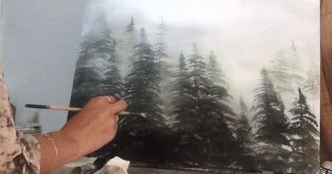 Speed Painting Of Foggy Landscape | Bored Panda Acrylic Foggy Forest, Foggy Trees Painting Tutorial, Foggy Landscape Painting, How To Paint Foggy Forest, Speed Painting Videos, Foggy Forest Painting, Foggy Sky, Foggy Landscape, Ideas Cuadros