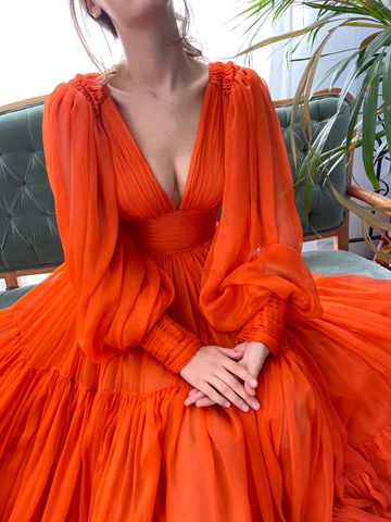 All | Teuta Matoshi Prom Dress Long Sleeve, Cheap Evening Gowns, Teuta Matoshi, Orange Chiffon, Prom Dress Long, Drape Gowns, Drape Maxi Dress, A Line Evening Dress, Floor Length Prom Dresses