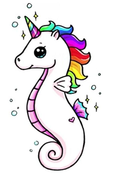 Cute Small Drawings Kawaii, Kotak Bento, Magical Watercolor, Kawaii Girl Drawings, Cute Small Drawings, Making Movies, Unicorn Drawing, Unicorns Clipart, Easy Doodles