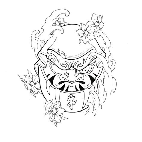 Image may contain: drawing Tattoo Designs Heart, Tato Irezumi, Small Japanese Tattoo, Daruma Doll Tattoo, Tato Maori, 42 Tattoo, Foo Dog Tattoo, Japanese Flower Tattoo, Doll Tattoo