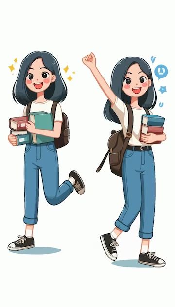 Premium Vector | A cartoon drawing of a girl with a book in her hand Students Illustration, Creative Book Cover Designs, Drawing Of A Girl, Creative Book Covers, Student Cartoon, School Illustration, Student Drawing, Student Girl, Cartoon Drawing