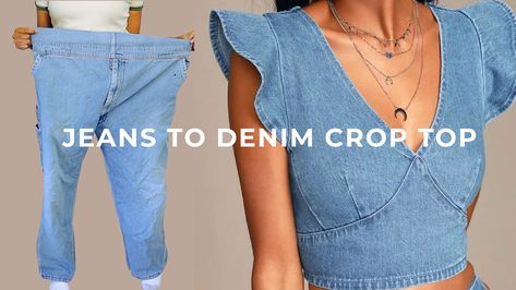 Diy Denim Top, Jeans Upcycle, Ropa Upcycling, Pola Lengan, Diy Jeans, Diy Denim, Upcycle Clothes Diy, Diy Tops, Diy Vetement