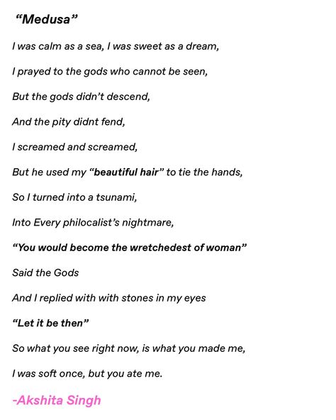 #poetry . . . . . . . . . . . . . . . . . . . . . . . . . . a . . . . . . #medusa [greek mythology women SA victim SA survivor words poems ] Sa Victim Quotes, Medusa Poetry, Medusa Poems, Medusa Quotes Beautiful, Sa Survivor Poetry, Greek Mythology Poems, Sa Poems, Sa Victim, Greek Mythology Women