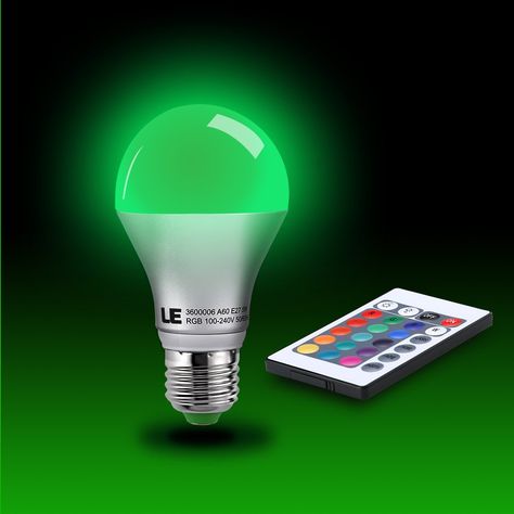 LE Remote Controlled Color Changing A19 5W LED Light Bulb, 16 Color Choice, E27 Medium Screw Base, LED Bulbs - Led Household Light Bulbs - Amazon.com Color Changing Light Bulb, Smart Gift, Color Changing Led, Rgb Color, Led Light Bulbs, Led Light Bulb, Rgb Led, House Party, Bedroom Makeover