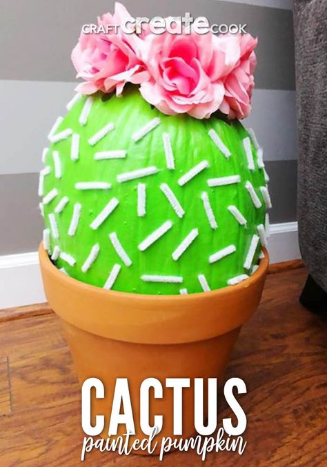 Cactus Pumpkin, Paint A Pumpkin, Creative Pumpkin Decorating, Diy Cactus, Pumpkin Decorating Contest, Creative Pumpkin Carving, No Carve Pumpkin Decorating, Halloween Decor Diy, Pumpkin Contest