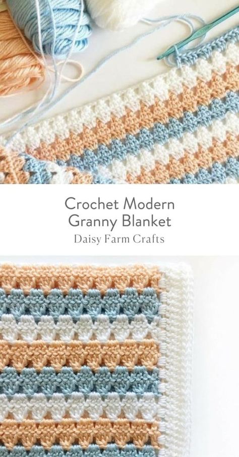 Crochet Modern, Granny Blanket, Crochet Stitches For Blankets, Crochet For Beginners Blanket, Farm Crafts, Haken Baby, Crochet Afghans, Ideas Crochet, Blanket Crochet