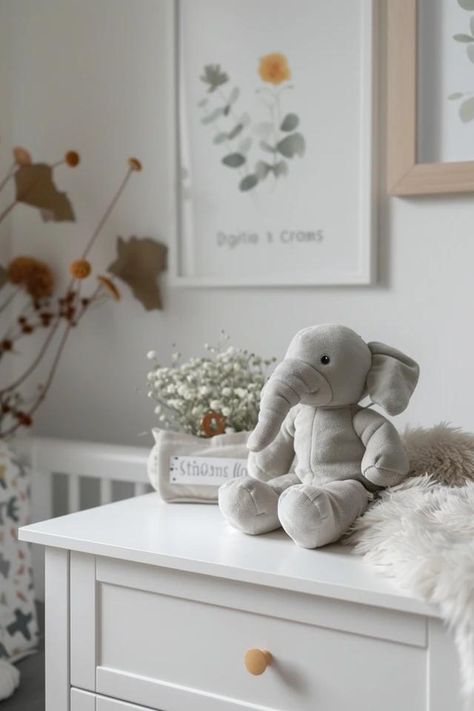 Chic Grey and White Nursery Ideas to Inspire Grey Nursery Ideas, Grey Animal Nursery, Neutral Elephant Nursery, Simple Elephant Nursery, Grey And White Cloud Nursery, Grey And White Elephant Nursery, Faux Fur Area Rug, Elegant Nursery, Modern Crib