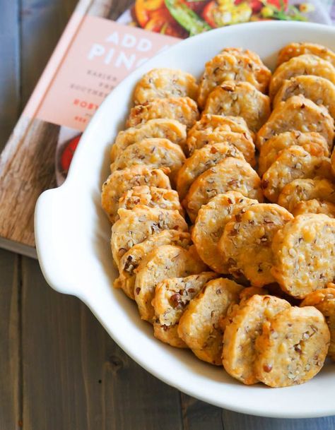 Southern Cheese Crackers recipe + Add a Pinch Cookbook Southern Cheese Biscuits, Cheeseit Snack Recipe, Southern Appetizers Easy, Home Made Cheese Crackers, Cheese Cracker Recipes Homemade, Peg Bracken Recipes, Cracktastic Crackers, Cheese Cookies Cheddar, Seasoned Cheese It Crackers