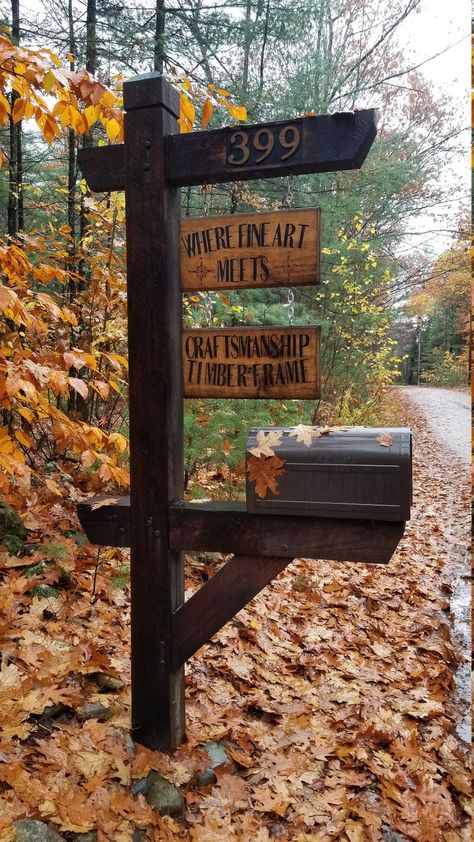 Mailbox With Farm Sign, Farm Mailbox Ideas Country Living, Mailbox Post Farmhouse, Two Mailbox Post, Country Address Sign Ideas, Mailbox With Sign, Ranch Mailbox Ideas, Lakehouse Mailbox Ideas, Country Letterbox Ideas