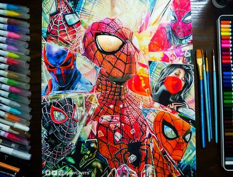 Cool Spiderman Drawings, Spider Man Multiverse, 2099 Miles Morales, Tobey Spiderman, Andrew Spiderman, Spiderman Tobey, Spiderman Andrew, Drawing Spiderman, Silk Spiderman