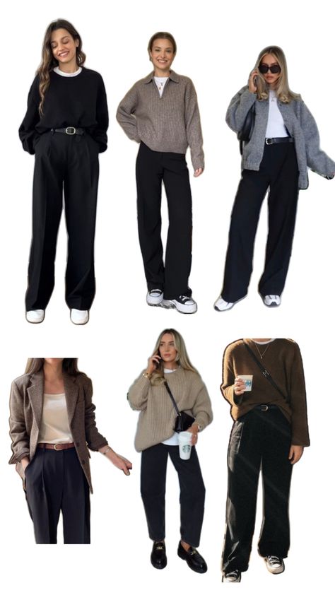 Grey cardigan, black sweater, quarter zip, beige sweater, white tops, black tops, black and brown belts, sneakers, brown blazer Beige Cardigan Outfit, Quarter Zip Outfit, Sneakers Brown, Brown Blazer, Grey Outfit, Cardigan Outfits, Beige Cardigan, Sweater White, Tops Black