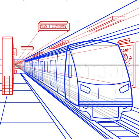 How To Draw A Subway, Subway Train, Step by Step, Drawing Guide, by MichaelY | dragoart.com Train Perspective Drawing, How To Draw A City, Metro Drawing, Subway Drawing, Drawing Training, 1 Point Perspective, Train Drawing, Perspective Sketch, Perspective Drawing Architecture