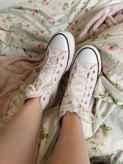 Ribbon Fashion, Chuck Taylor All Star Lift, Dr Shoes, Coquette Girl, Pink Converse, Aesthetic Love, Pink Girly Things, Girly Shoes, Lace Ribbon