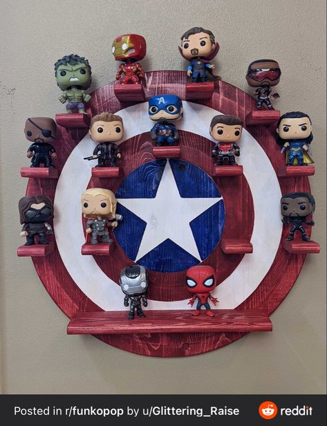 Marvel Shelf Ideas, Marvel Boys Bedroom, Funko Display Ideas, Funko Pop Display Ideas, Cnc Furniture Plans, Marvel Room, Funko Pop Display, Cars Room, Funko Pop Collection